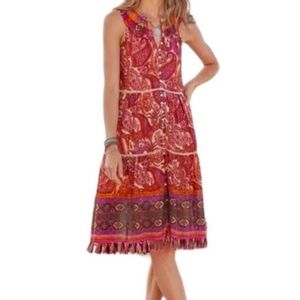 Sundance Pink Paisley Rosado Sleeveless Tassel Trim Dress S